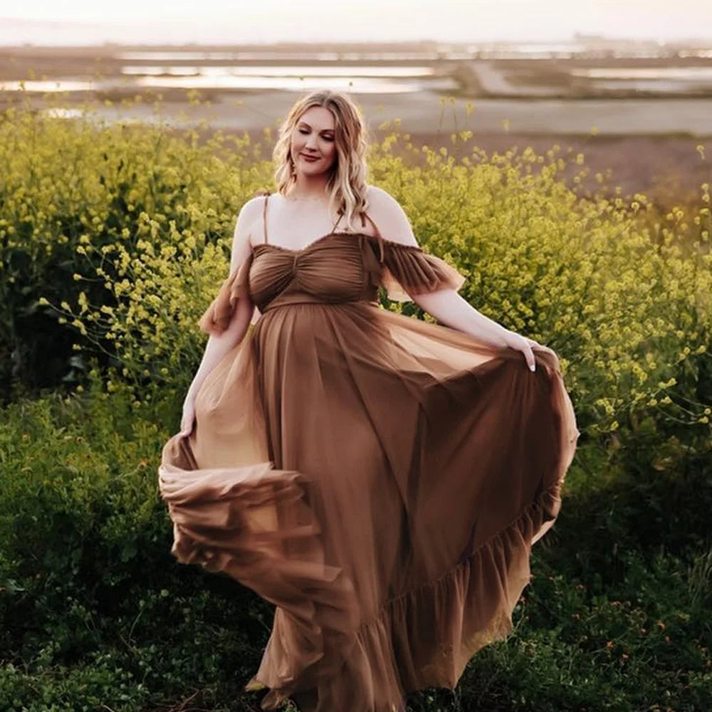 Maternity Elegant Two Piece Sling Chiffon Set Gown