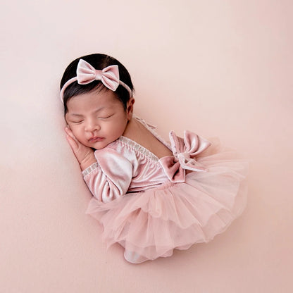 Velvet Romper Pink Tutu Dress Studio Baby Girl Fotografia Clothing