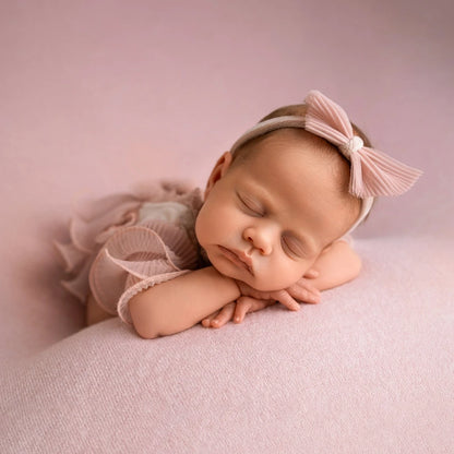 Baby Girl Ruffle Sleeve Romper Flower Bodice Bow Headband Newborn