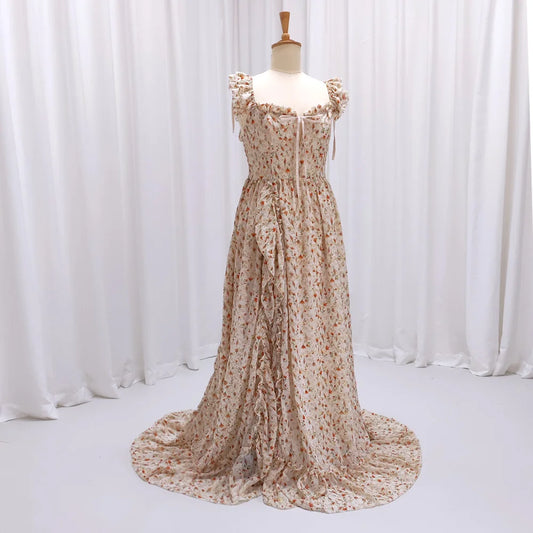 Maternity Dresses For Baby Showers Printed Chiffon Hollow Embroidered Dress Pregnant Women Photo Shoot Spaghetti Strap Dress
