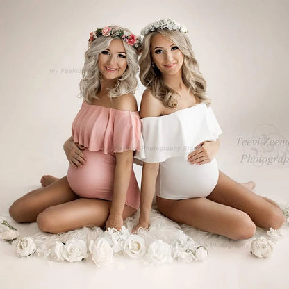 Maternity Bodysuit Stretchy Close-fitting Ruffles Jumpsuits