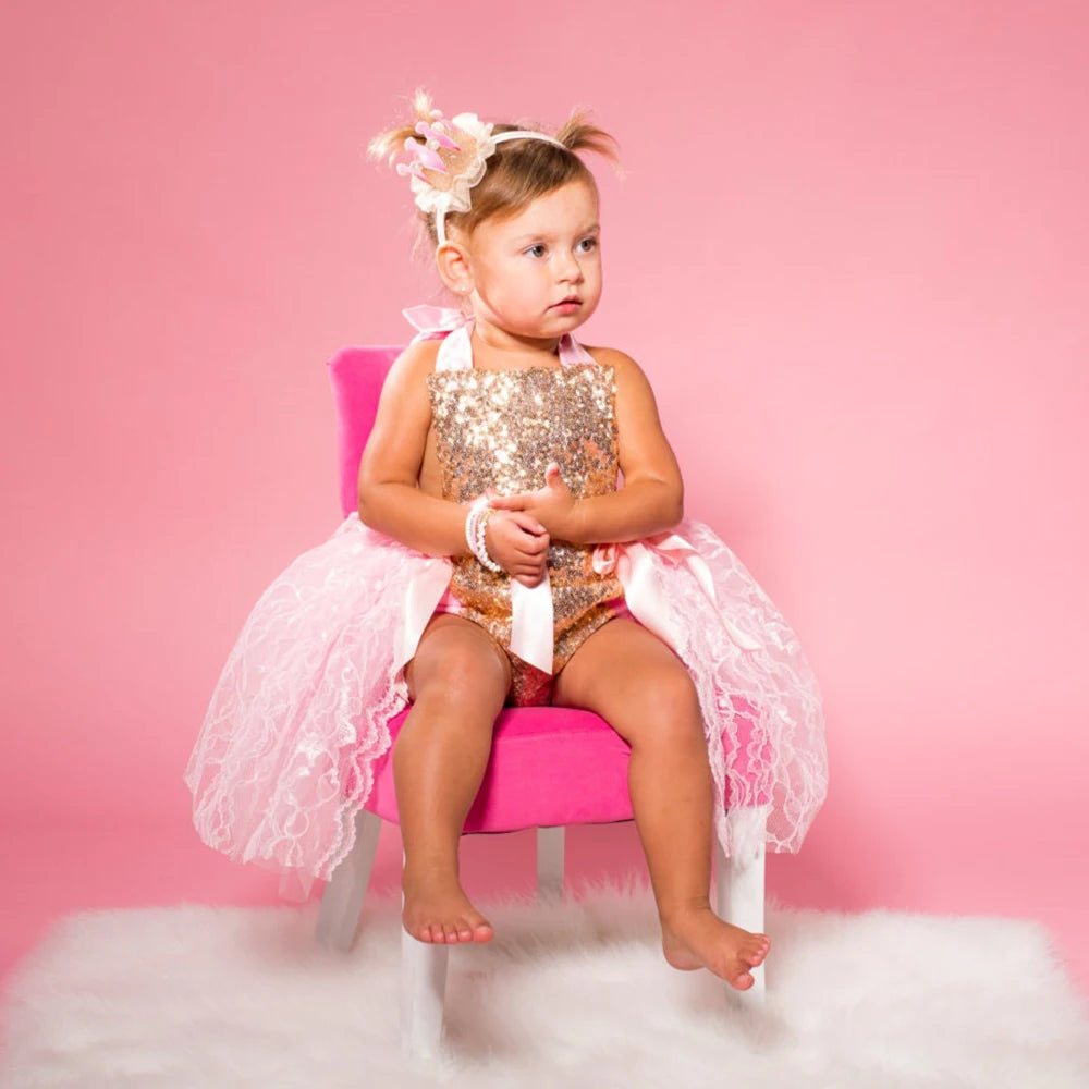 Newborn Baby Girl Sequin Romper Pink Lace Tutu Birthday Holiday Photo