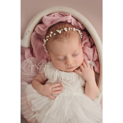 Baby Girl White Tutu Dress Ruffle Lace Tulle Skirt Pearl Flower Embellished Newborn Set