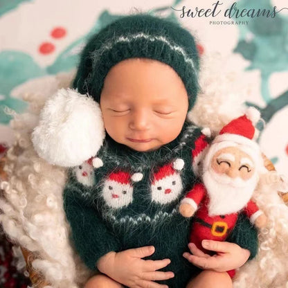 Green Christmas Knit Newborn Santa Sweater Hat Set Baby Holiday Studio Boutique Costume