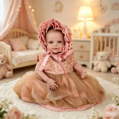 Baby Girl Dress Bonnet Set Handcrafted Pearl Pink Tutu Romper Studio