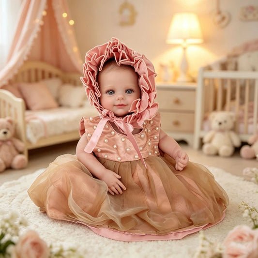 Baby Girl Dress Bonnet Set Handcrafted Pearl Pink Tutu Romper Studio