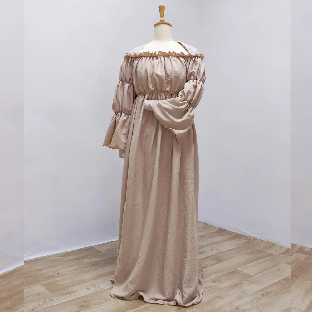 Maternity Dresses For Baby Showers Soft Skin Friendly Cotton Like Texture Dress Off Shoulder Long Bubble Sleeve Dress