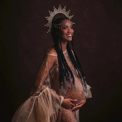 Maternity Goddess Crown Tulle Bronzing Dress Shooting