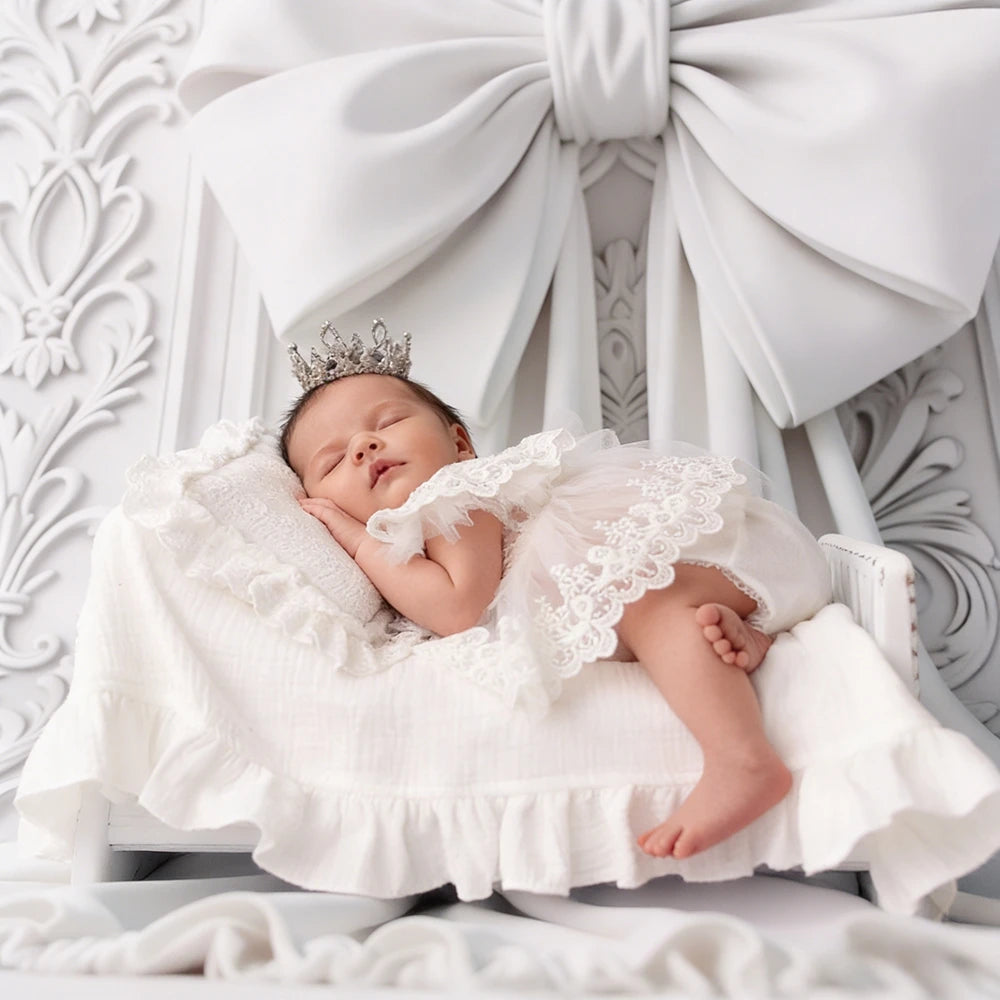 White Lace Ruffle Romper Baby Bodysuit Girl Vintage Pillow Wrap