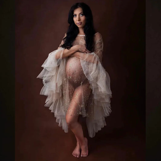 Maternity Goddess Crown Tulle Bronzing Dress Shooting