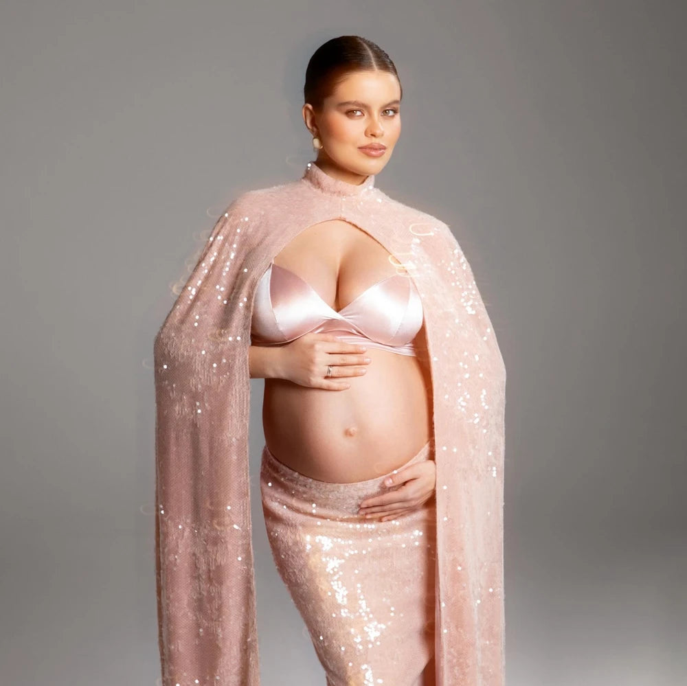 Elegant Maternity Photoshoot Dress Boho Pregnancy Gown for Photography Studio Backless Sleeveless Pregnant Woman Apparel