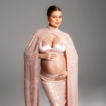 Boho Maternity Dress | Elegant Maternity Photoshoot Dress Boho Pregnancy Gown for Photography Studio Backless Sleeveless Pregnant Woman Apparel Photography Gown