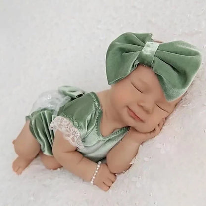 Christmas Velvet Newborn Romper Set Sage Green Baby Holiday