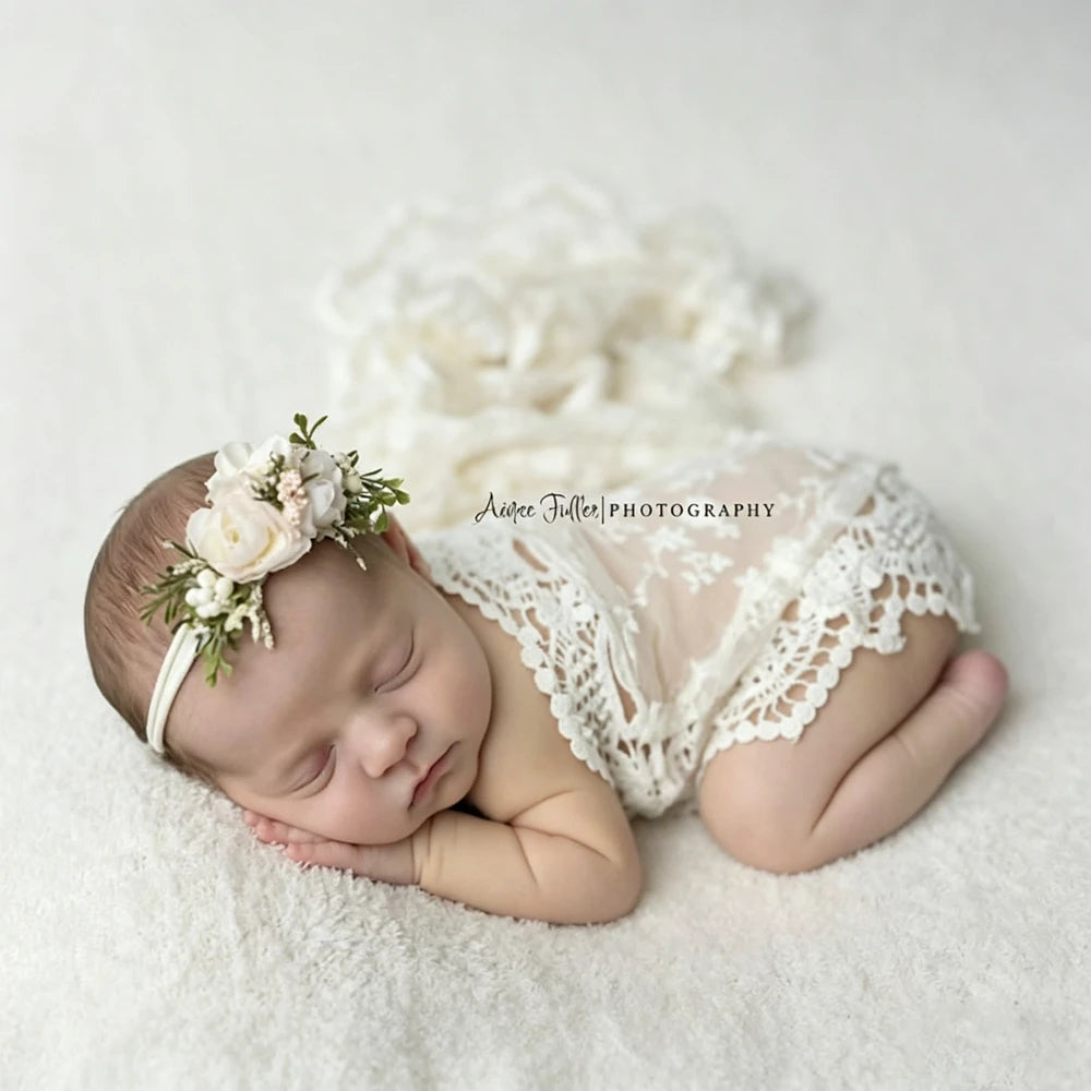 Baby Lace Veil Wrap Set Floral Trim