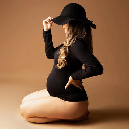 Maternity Stretch Large Size Jumpsuits High Neck Black Tight Body Suit