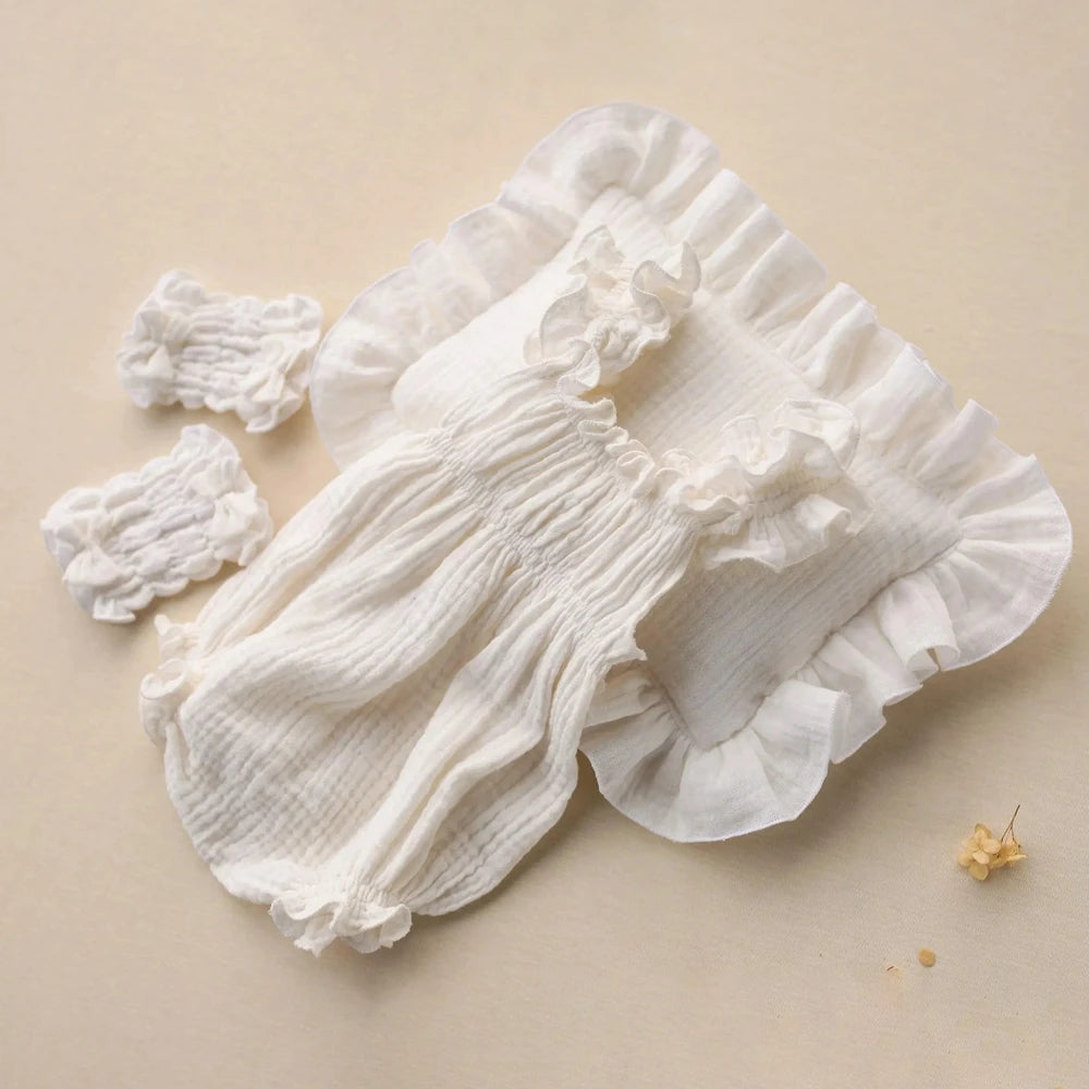 White Ruffle Romper Muslin Baby Foot Wraps Studio Costume