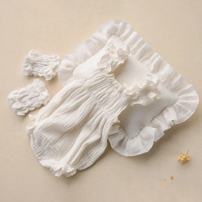 White Ruffle Romper Muslin Baby Foot Wraps Studio Costume