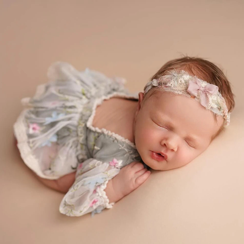 Newborn Girl Floral Lace Tutu Romper Baby Dress Princess Long Sleeve