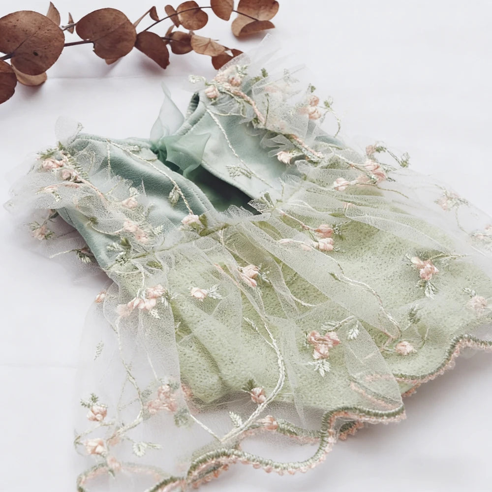 Newborn Girl Romper Embroidered Floral Tulle Boho