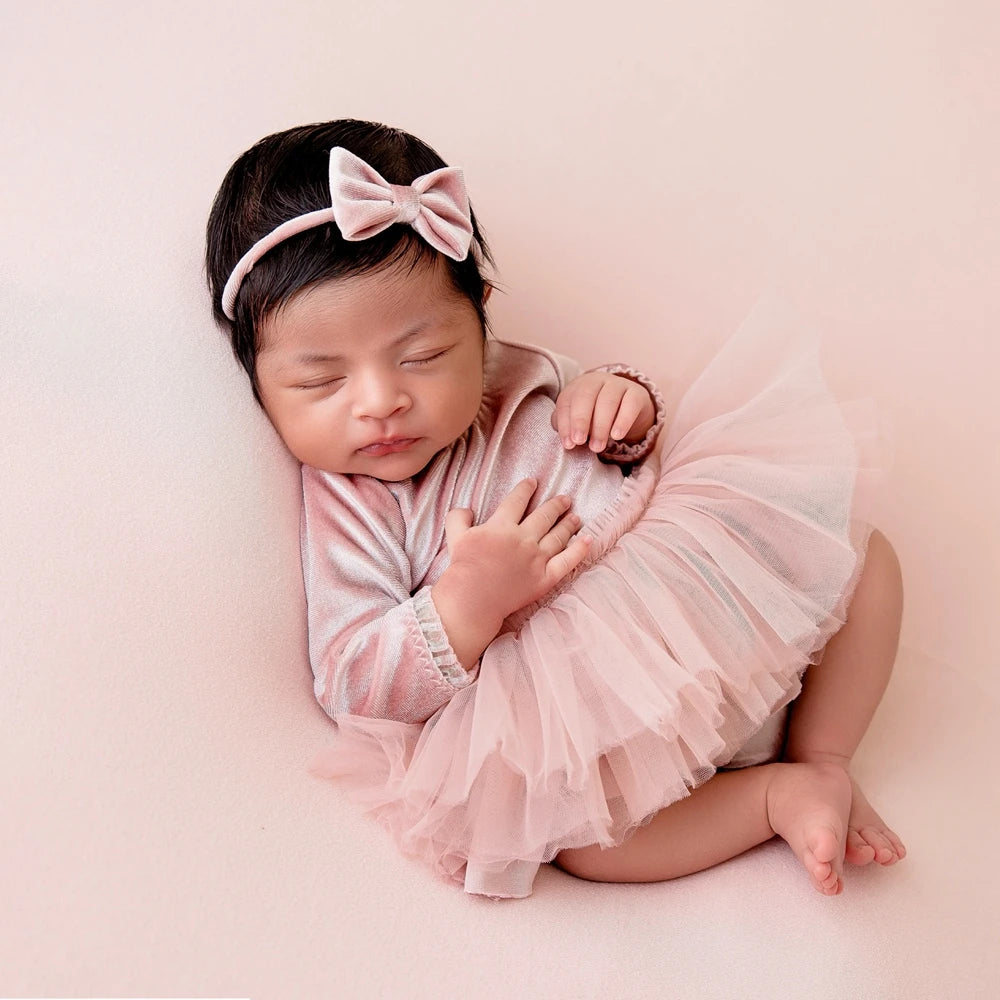 Velvet Romper Pink Tutu Dress Studio Baby Girl Fotografia Clothing
