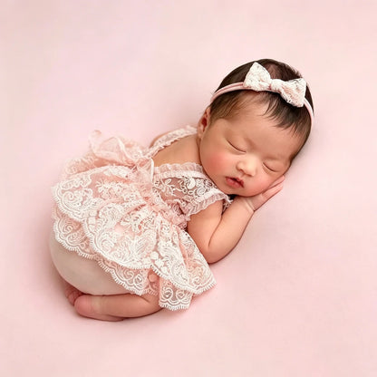 Girl Pink Lace Romper Clothing Baby Backless Princess Costume