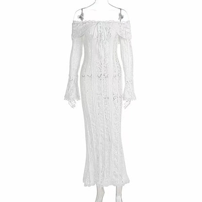 Maternity Elegant One Shoulder Long Sleeved Lace Dress Baby Shower