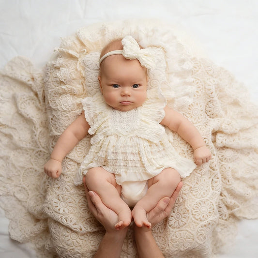Smocked Newborn Romper White Ruffle Baby Girl Bodysuit Dress
