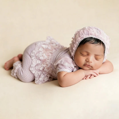 Lavender Purple Lace Ruffle Romper Baby Girl Studio Costume Soft Fabric
