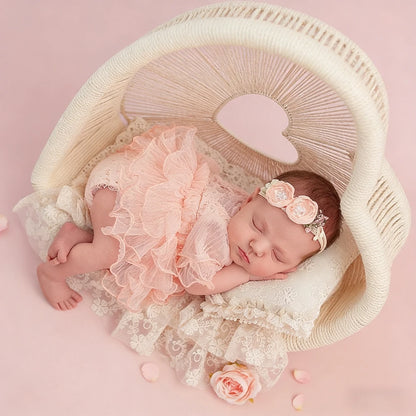 Newborn Baby Girl Peach Tutu Romper Lace Ruffle Bodysuit Dress