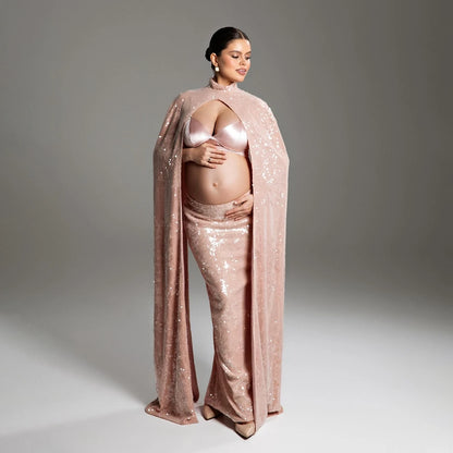 Boho Maternity Dress | Elegant Maternity Photoshoot Dress Boho Pregnancy Gown for Photography Studio Backless Sleeveless Pregnant Woman Apparel Photography Gown