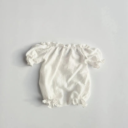 Newborn Romper Off Shoulder Back Cutout Ruffle Detail Baby White