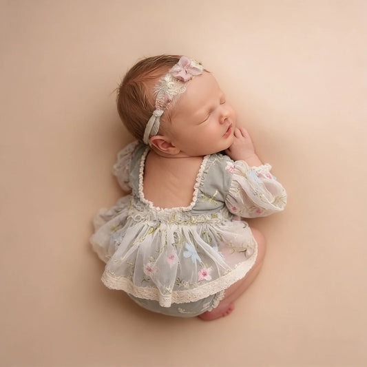 Newborn Girl Floral Lace Tutu Romper Baby Dress Princess Long Sleeve