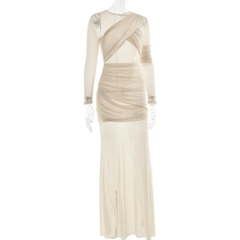 Maternity Slim Fit Mesh Transparent Dress Wedding Party