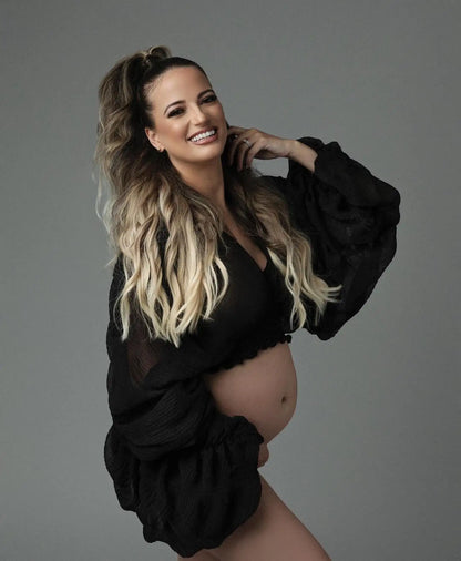 Maternity Pleated Top Female Fold Puff Sleeve Loose