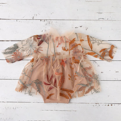 Newborn Girl Dress Embroidered Floral Tulle Boho Newborn Set