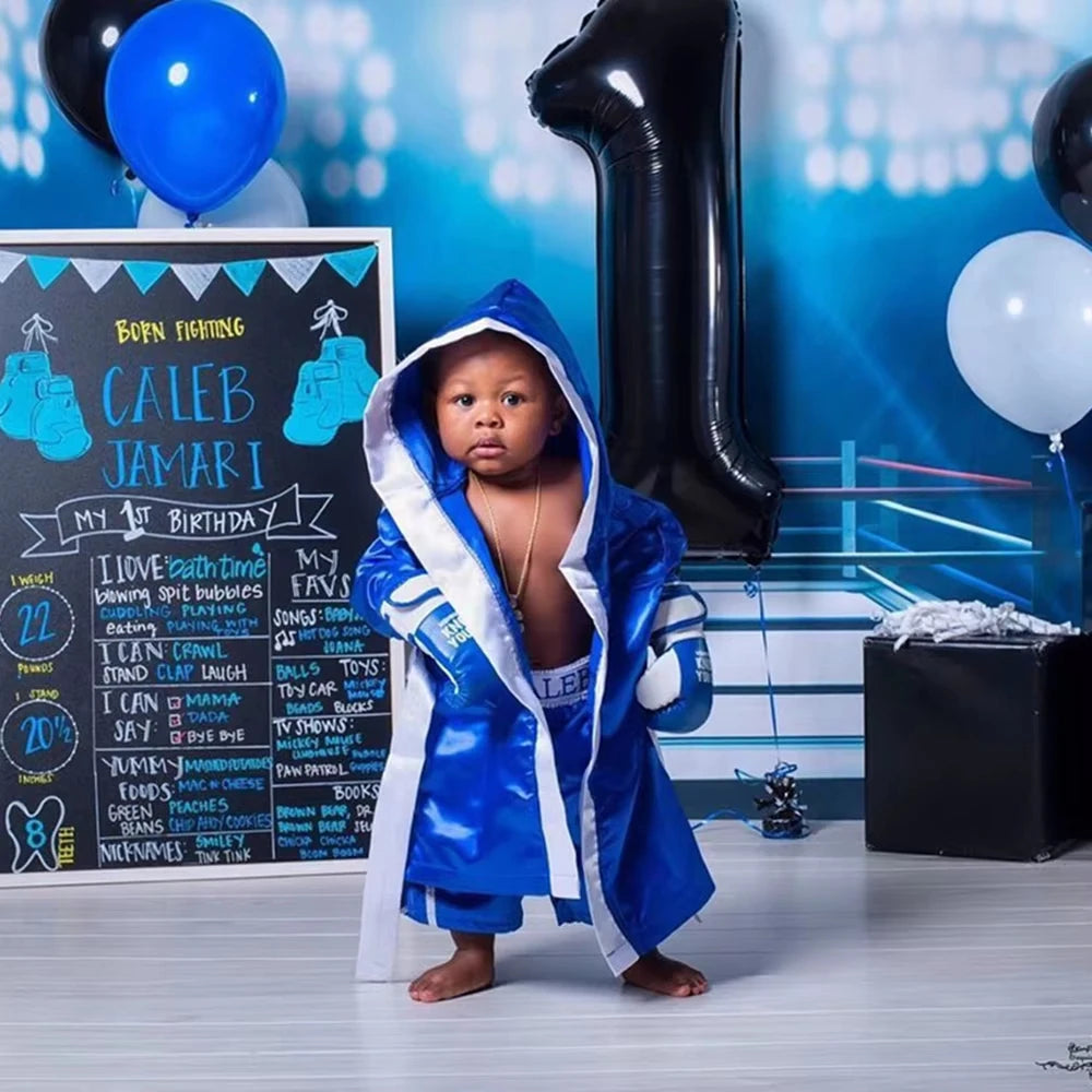 Custom Name Baby Boxing Outfit Newborn Photography Props Infant Photoshoot Costume Studio Clothes Boxer Robe Shorts Set