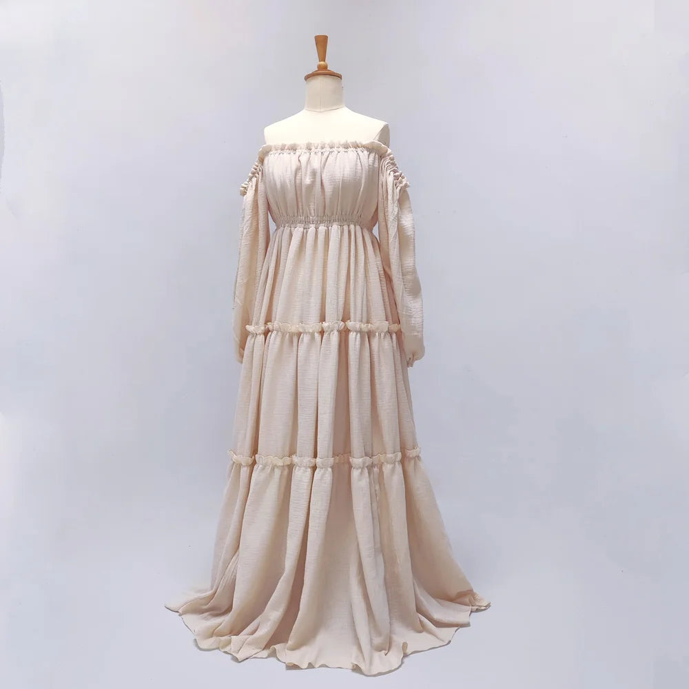 Bohemian Photo Shooting Pregnancy Dress Soft Comfortable Pure Cotton Off Shoulder Dress Maternity Dresses For Baby Showers