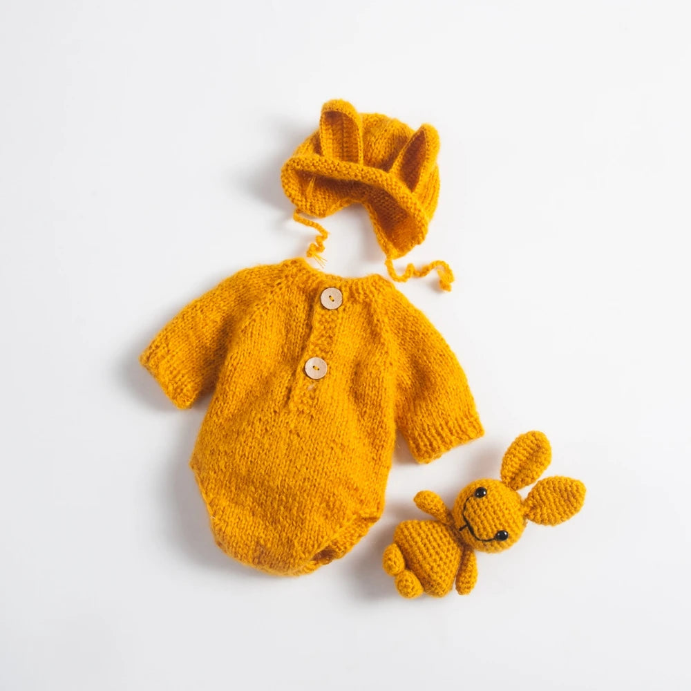 Rabbit Knit Baby Set Photo Costume Bunny Hat Doll Newborn