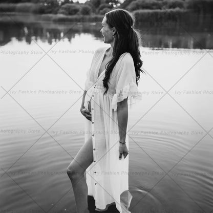 Maternity Waist Drawstring Boho Linen Cotton Dress