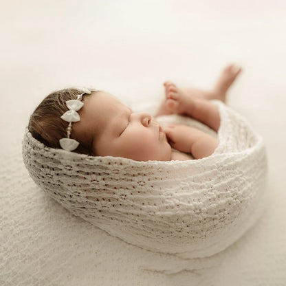 Newborn Photography Wrap | Beige Lace Pom Pom Newborn Photography Wrap Blanket Soft Bubble Lace Swaddle Prop for Professional Studio Baby Photos Studio Swaddle