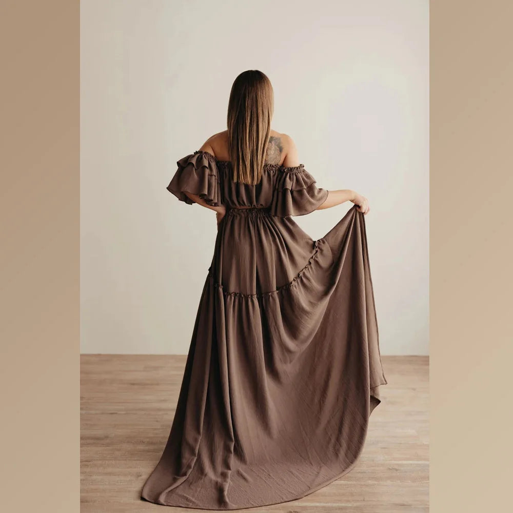 Photography Dress For Women Elegant Soft Short Sleeved Two-Piece Set For Photo Shoot Dress Baby Shower Dresses Pregnant Women