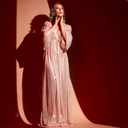Maternity Dress V-neck Champagne Sequin Party