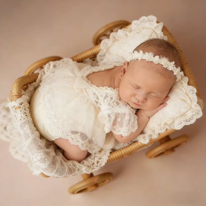 Beige Lace Ruffle Newborn Baby Girl Romper Bodysuit