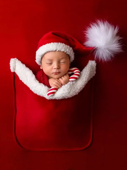 Newborn Christmas Santa Red Sleeping Bag Hat Baby Cute Xmas Costume Holiday Blanket