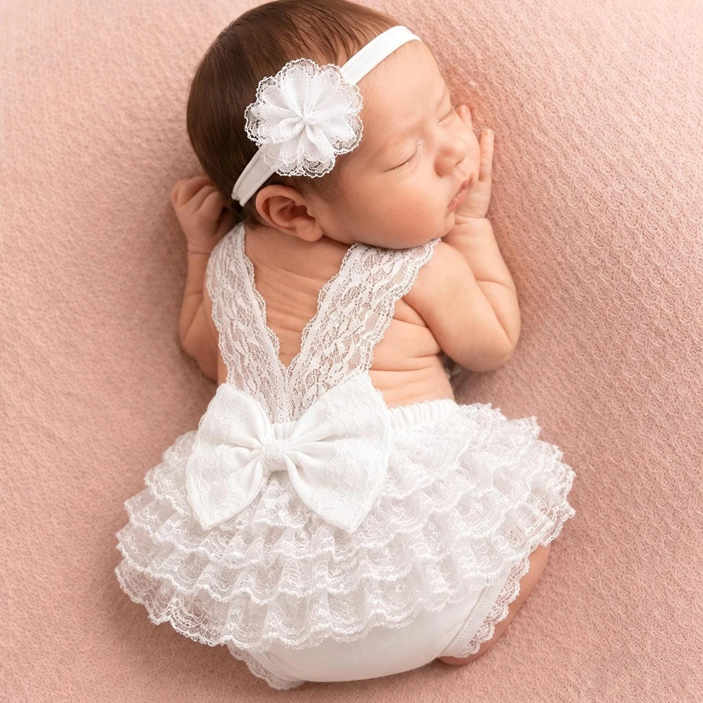 Princess Baby Dress Backless Lace Jumpsuit Studio Portrait Costumes Newborn Set