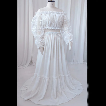Maternity Bohemian Lace One Shoulder Short Top Linen Cotton Dress Baby Showers