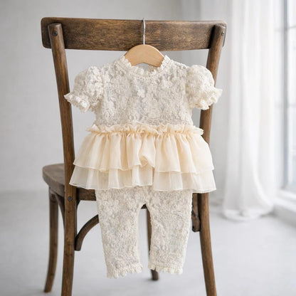 Baby Girl Lace Romper Tiered Ruffle Jumpsuit Studio Bebe Gown