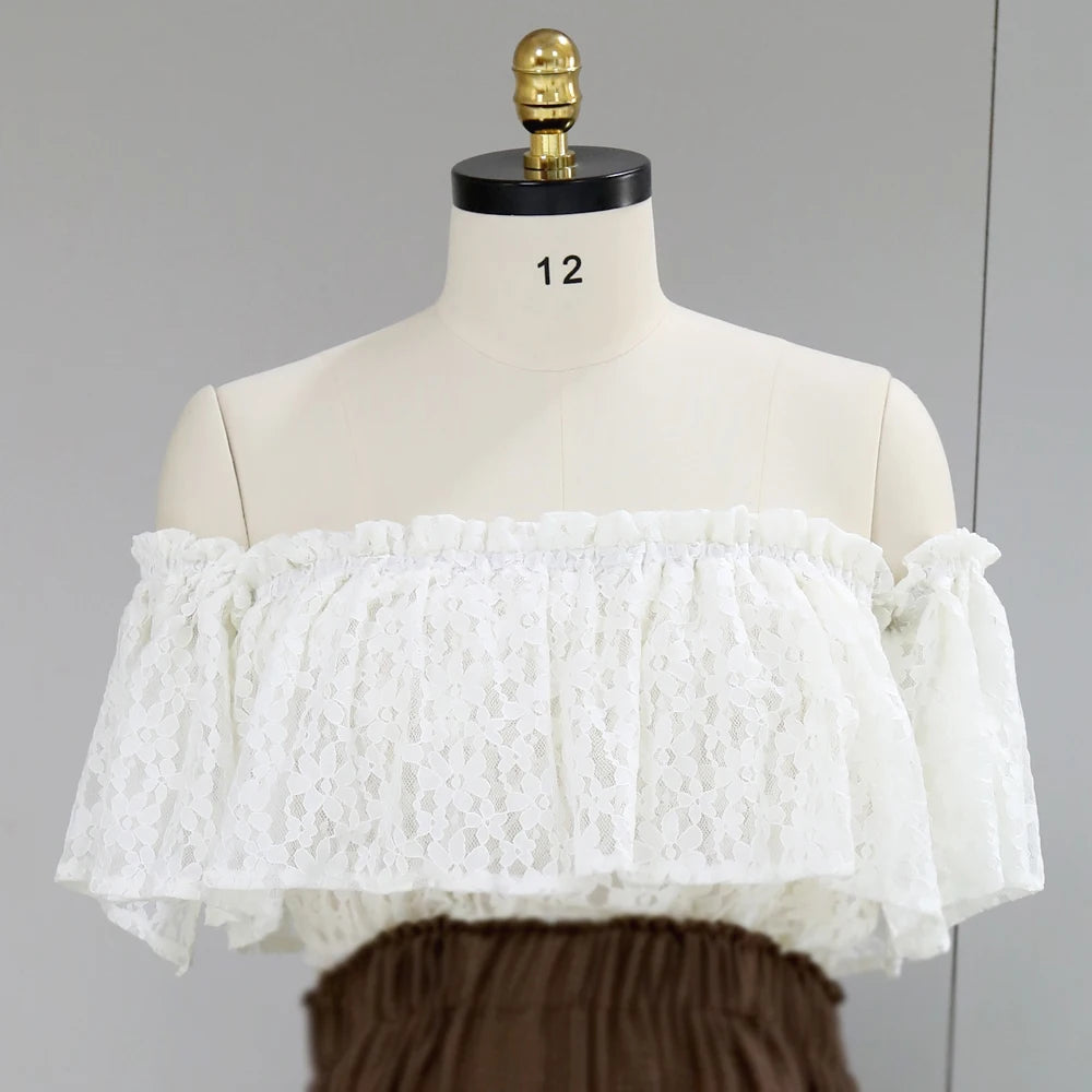 Maternity Bohemian Dual Color Design Two-pieces Set Vintage Lace Top Linen Cotton Skirt
