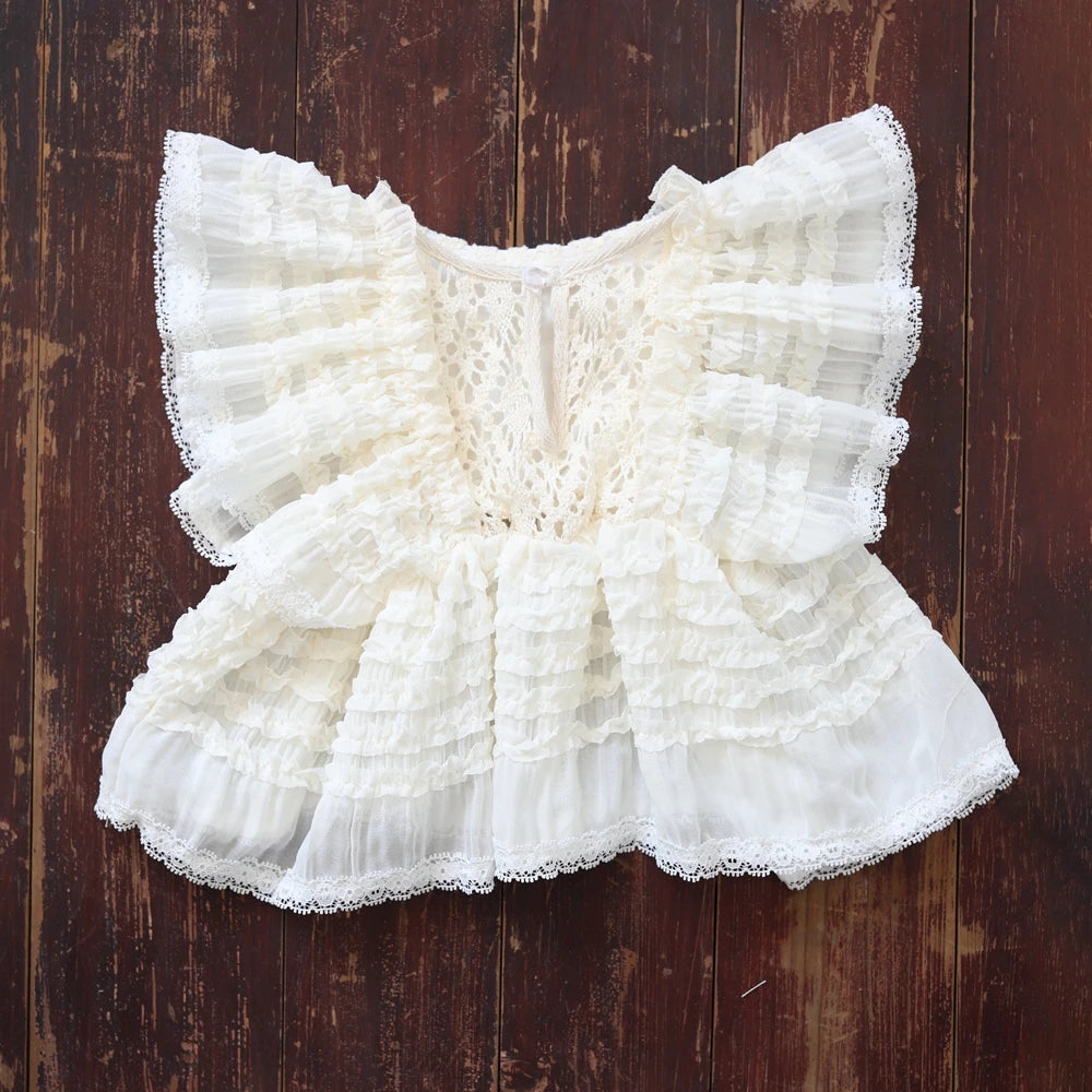 Smocked Newborn Romper White Ruffle Baby Girl Bodysuit Dress