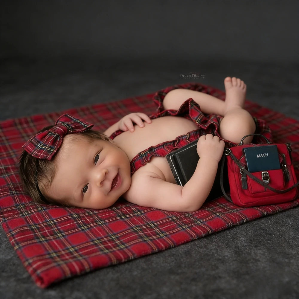 Newborn Baby Plaid Romper Red Tartan Ruffle Bodysuit Costume School Theme
